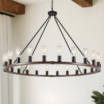 Costachi 24-Light Wagon Wheel Chandelier, 47-Inch Round Farmhouse Chandelier Extra Large for High Ceilings (Bulbs not included)