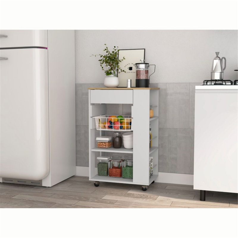 Versatile Mobile Kitchen Cart with Abundant Storage for Efficient Cooking, White