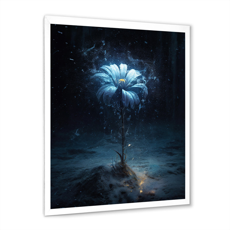 Amaryllis abstrait fleur bleue I - impression, Cadre simple blanc, H 20 po x l 12 po x P 1 po
