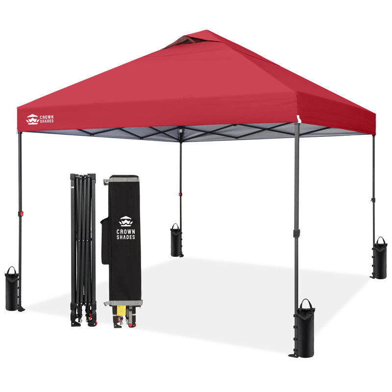 CROWN SHADES 10' x 10' Commercial Pop-Up Canopy Tent with Center Lock and Metal Frame, Red, Red