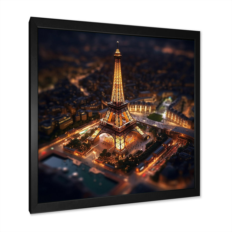 «Paris Eiffel Tower Neon Light», reproduction sur toile encadrée, H 24 po x l 24 po x P 1 po, Cadre simple noir