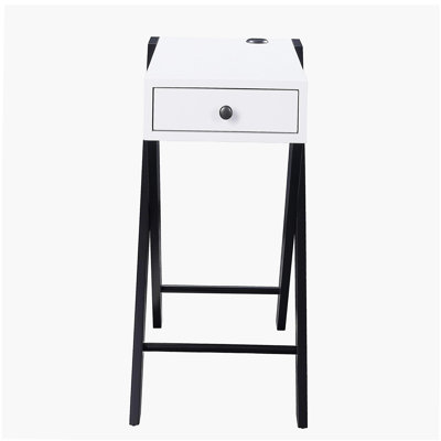 Table d'appoint blanche et noire avec ports USB