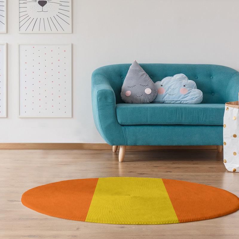 Tapis orange rayé/jaune Miami, Rond 5 pi