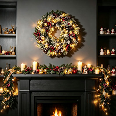 24 inch Artificial Lighted Christmas Wreath