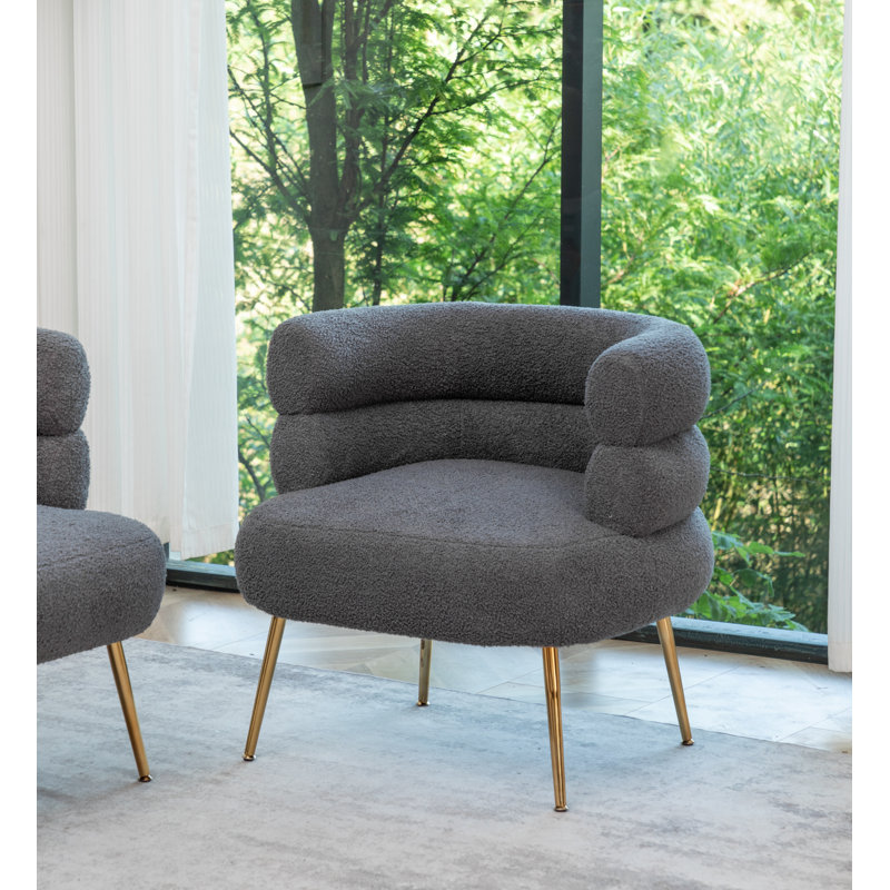 Fauteuil demi-tonneau l 30 po Demetrius, Tissu gris en peluche