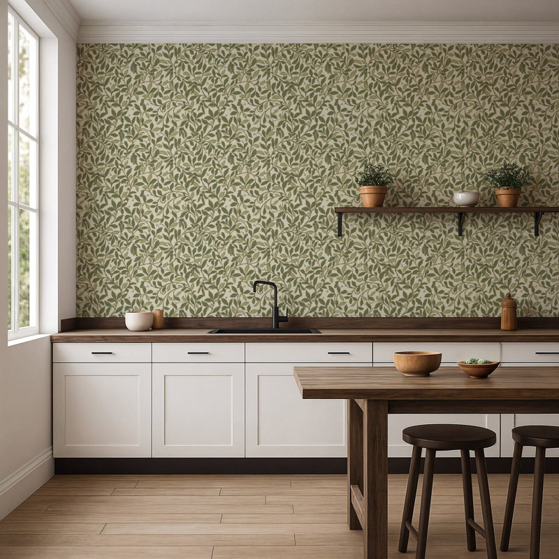 Leaf and Pod - Wallpaper, Premium Paper, Taupe Green