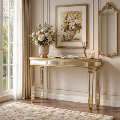 Miroir console rétro en grain de bois