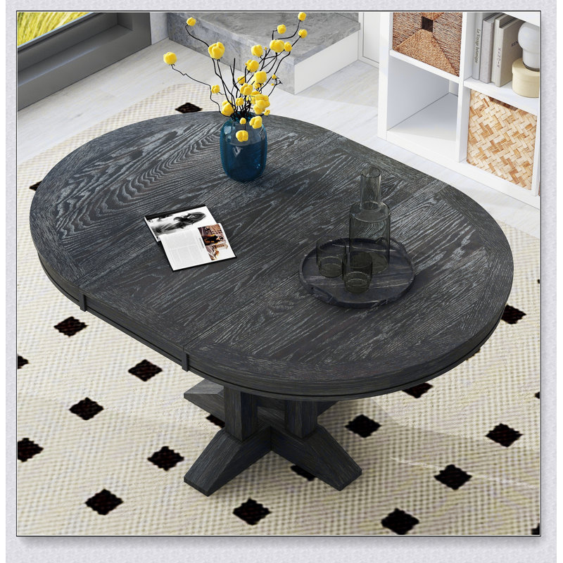 Dining Table, Extendable Round Table for Kitchen and Dining Room, Black