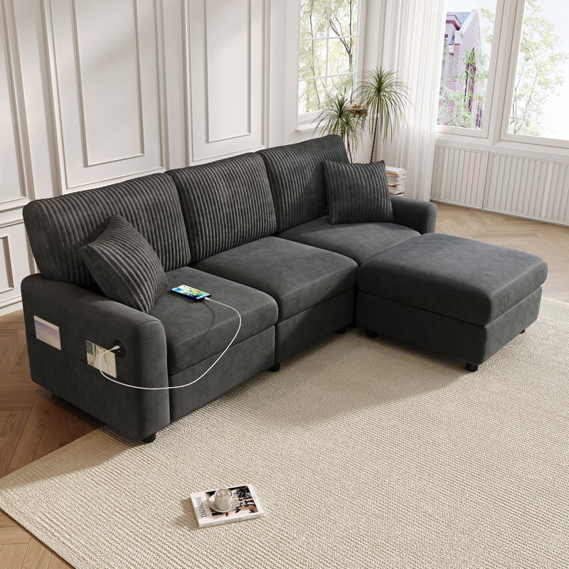 3 Seater Chenille Sofa, Gray