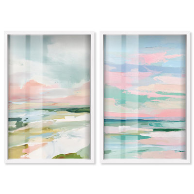 Misty Blush Serenity Shadowbox Print Sunset Pink Wall Decor Set by Art Remedy, Black Frame, 10 x 15