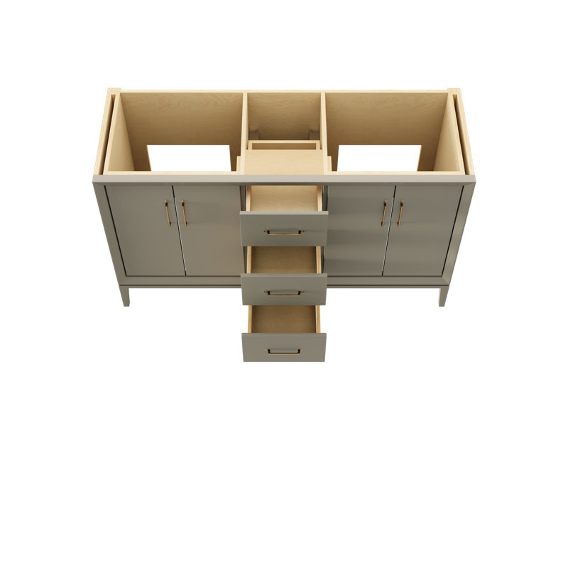 Meuble-lavabo double Alexandra, Olive française, 60", Or satiné