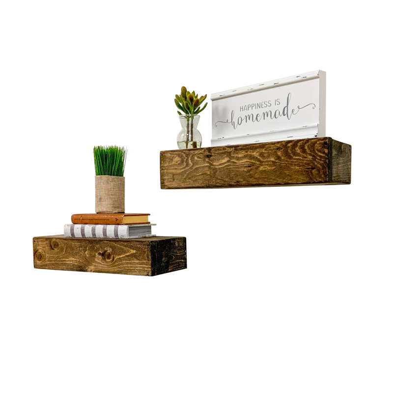 2 Piece Pine Floating Shelf, 3.75" H x 16" W x 6" D, Dark Brown