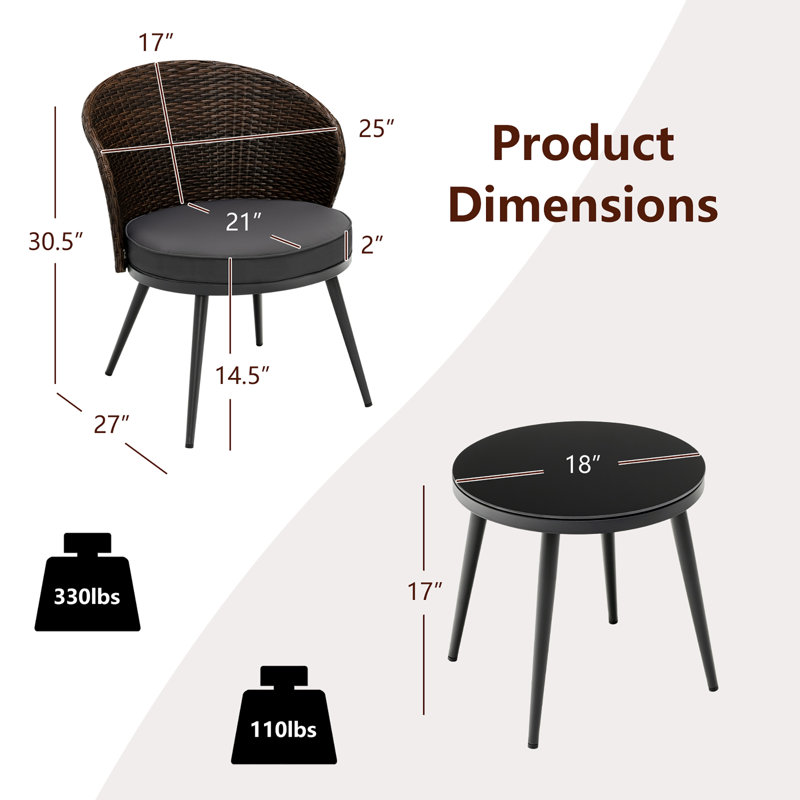 Audrieanna 2 - Person Patio Dining Set with Round Table , Cushions Included