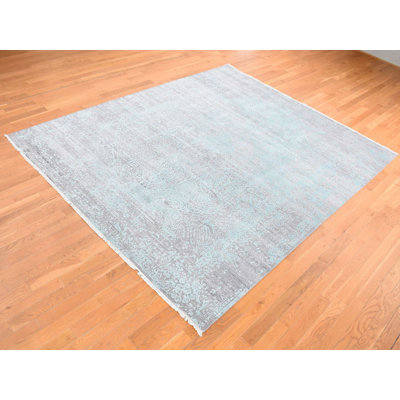 11'10" x 14'10" New Hand Knotted Green Wool & Silk Rectangle Oriental Rug - MOA10287675