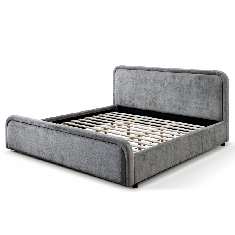 Lit plateforme tapissier Luma - Gris - Grand, Grand lit, Gris