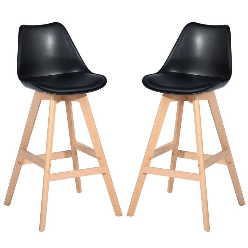 Deasia Bar Stools Solid Rubberwood High Backrest Seat Height 75cm, Black