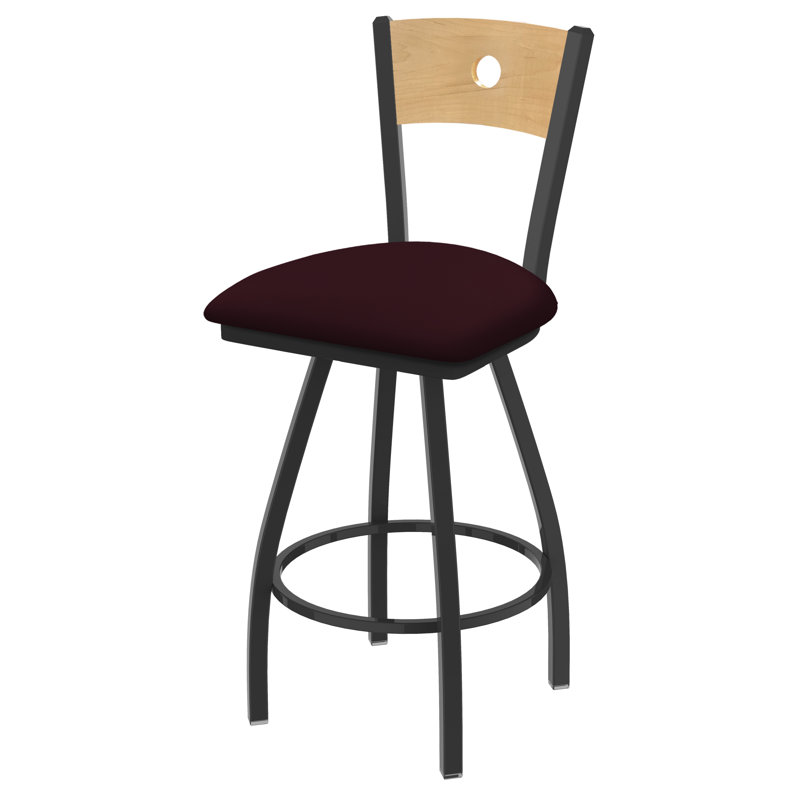 Tabouret pivotant Voltaire, Chêne naturel, Étain, Siège Canter Bordeaux / dossier en érable nature