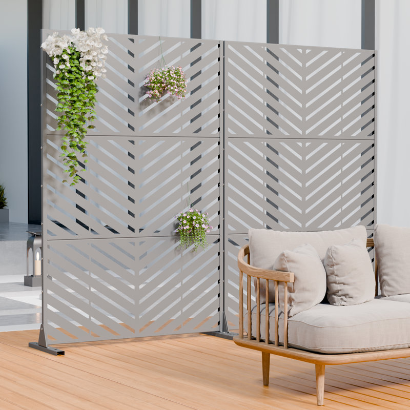 Paravents d'extérieur en métal 72 po x 47 po Parallel, Gris, 72" H x 47" W x 16" D