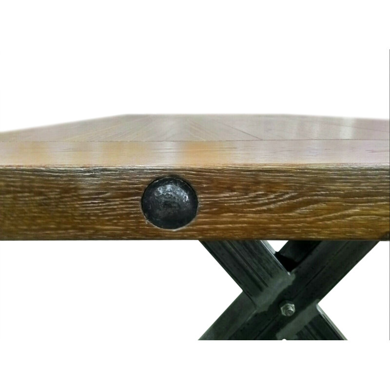 Oak Rectangular Wood Top Dining Table with Steel Base
