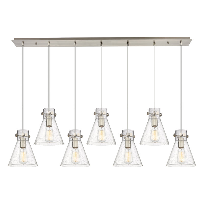 Luminaire suspendu conique à 7 lumières Amrith, Bullé, Nickel satiné brossé