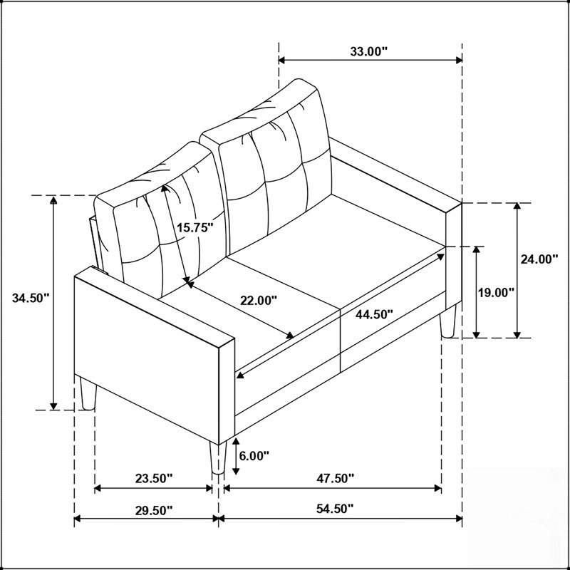 Causeuse capitonnée Harvey avec design classique et sièges confortables pour petits espaces de vie