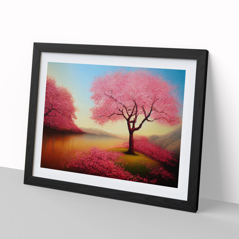 Wondrous Cherry Blossom Trees - Single Picture Frame Painting, Black, 46cm H x 64cm W x 2cm D