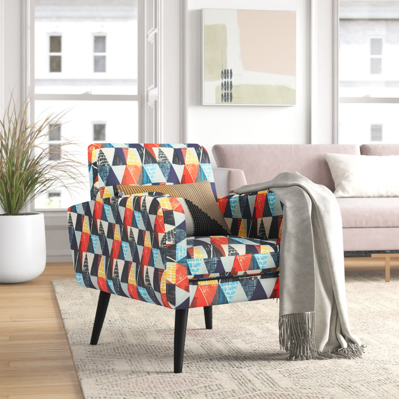Almeda 29.75'' W Tufted Polyester Armchair with Solid Wood Legs, Multicolor Polyester