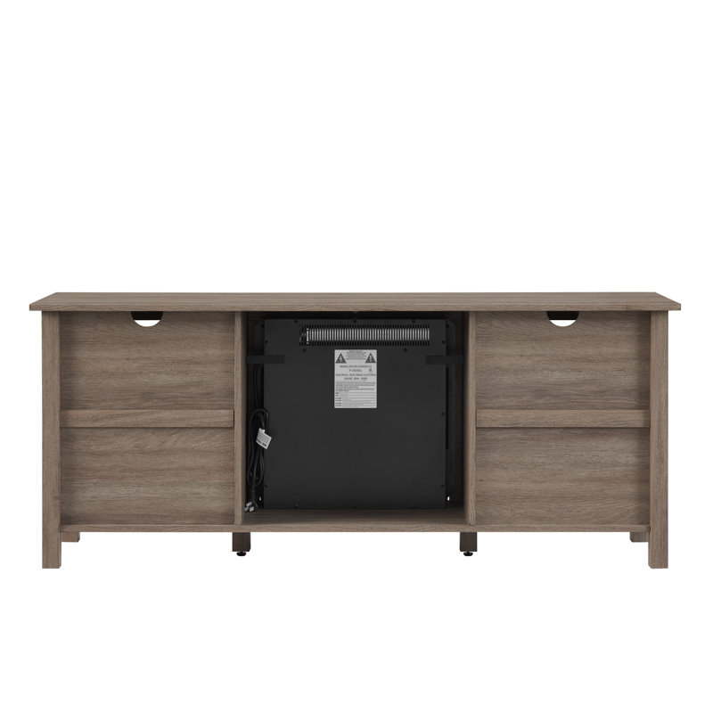 Meuble télé pour téléviseur de 65 po ou moins avec foyer électrique inclus, Bois flottant