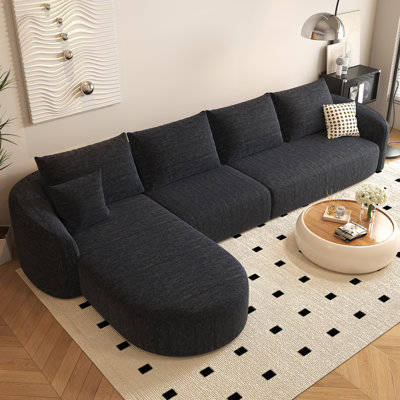 Boneless L Shaped Modern Modular Sectional Curved Sofa, Minimalist Style Comfy Cloud Couch for Living Room Apartment, No Assembly Required Boneless Couches