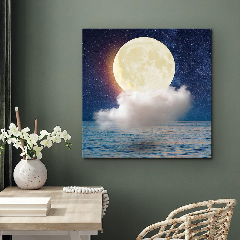 «Colorful Harvest Moon Cloud Sky Tropical Ocean», reproduction sur toile, H 12 po x l 12 po x P 1,5 po