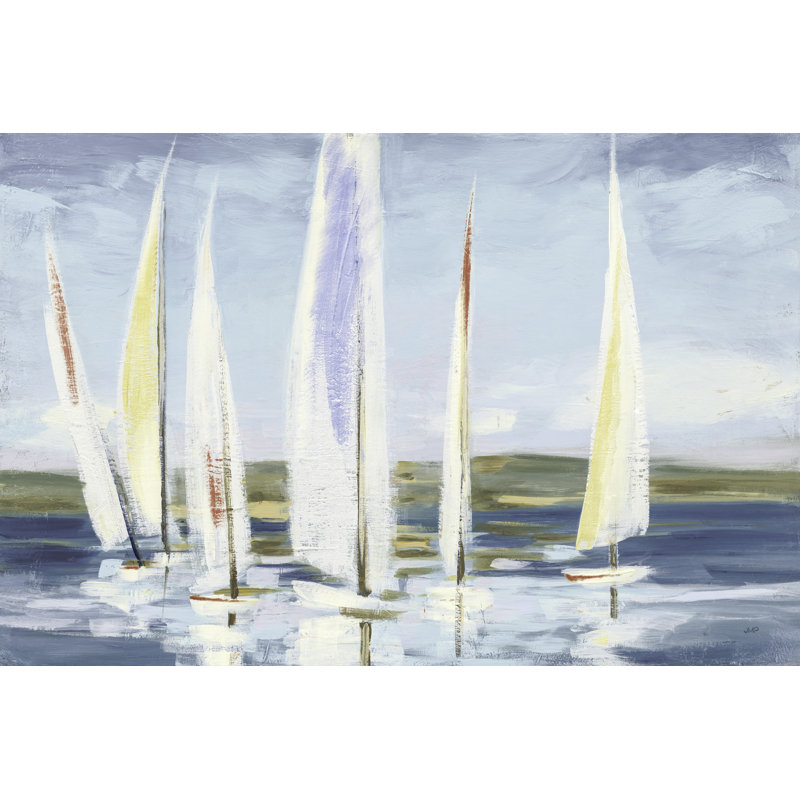 Voiliers, horizon, nautique, régate, bleu, jaune, rouge, H 24 po x l 48 po x P 1,5 po