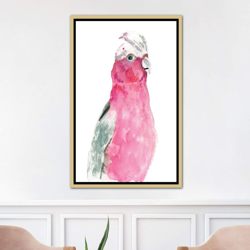 " Fuschia Feathers " by Albina Bratcheva, 26" H x 18" W x 1.5" D, Gold Framed Canvas