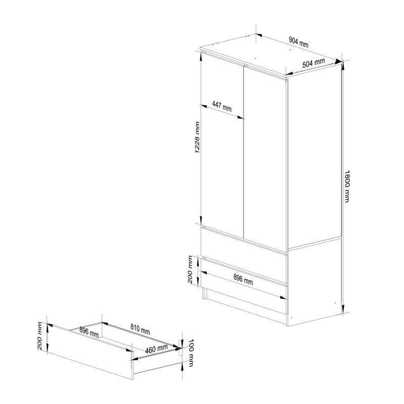 Silenus 2 Door Manufactured Wood Wardrobe, 180cm H x 90cm W x 51cm D
