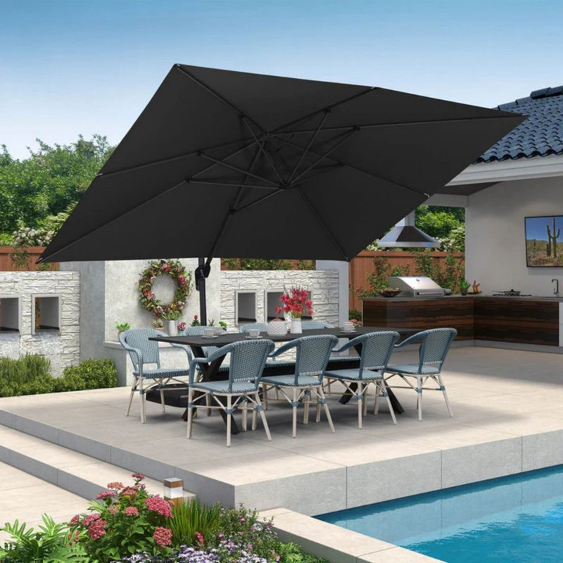 10 x 13 Ft Large Rectangular Tilt Adjustable Curved Cantilever Umbrella with Base, Black