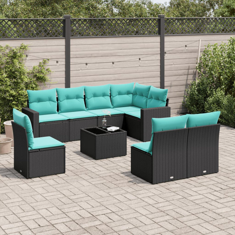 Ensemble de canapé de patio 9 pièces avec coussins pour l'extérieur, Sarcelle