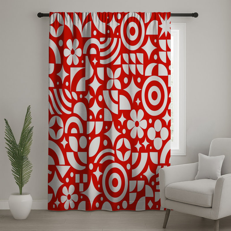 Rideaux rouges et blancs à motif géométrique, voilages et voilages à motif géométrique - 1 panneau, 50" x 92" - 1 Panel