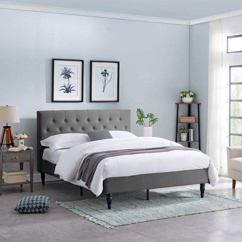 Lit plateforme tapissier Cholet, Noir, Grand