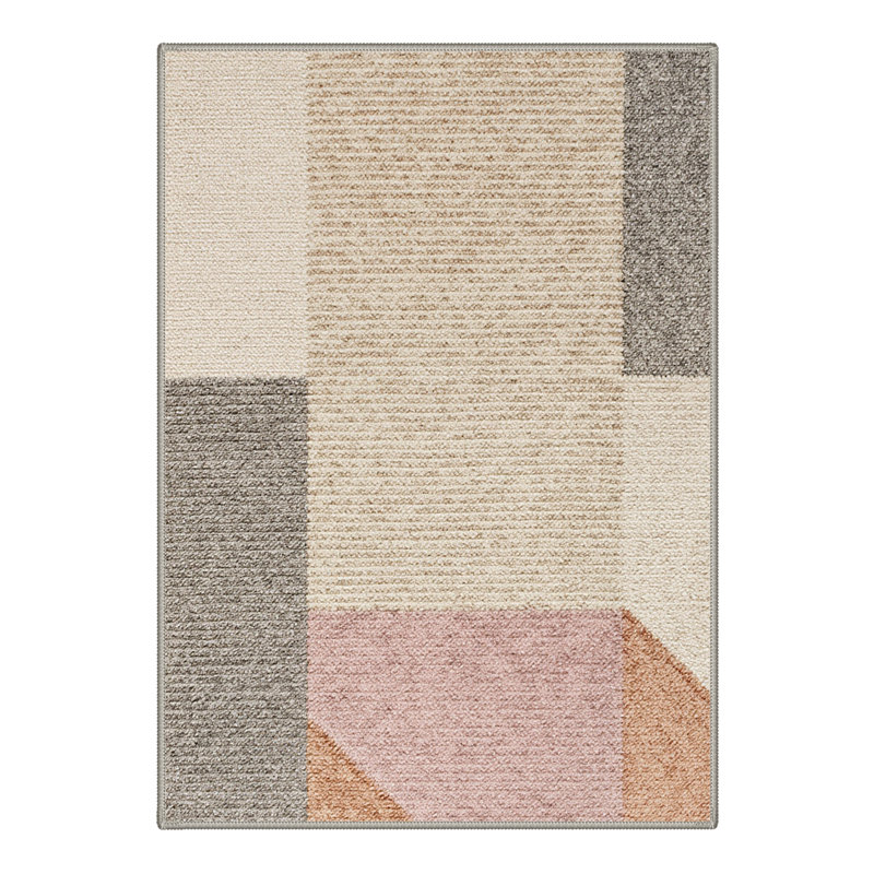 Abdellah Modern Geometric Machine Washable Pink/Beige/Grey Indoor Area Rug With Non-Slip Backing, Rectangle 6' x 9'