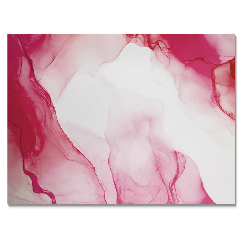 Décoration murale en toile de luxe luxueuse blanc rouge marbré, H 30 po x l 40 po, Toile tendue