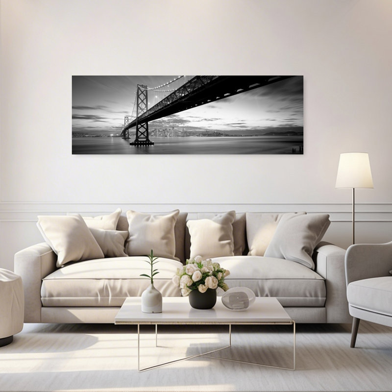 Art mural abstrait au crépuscule, Bay Bridge, San Francisco, Californie, États-Unis, H 20 po x l 60 po