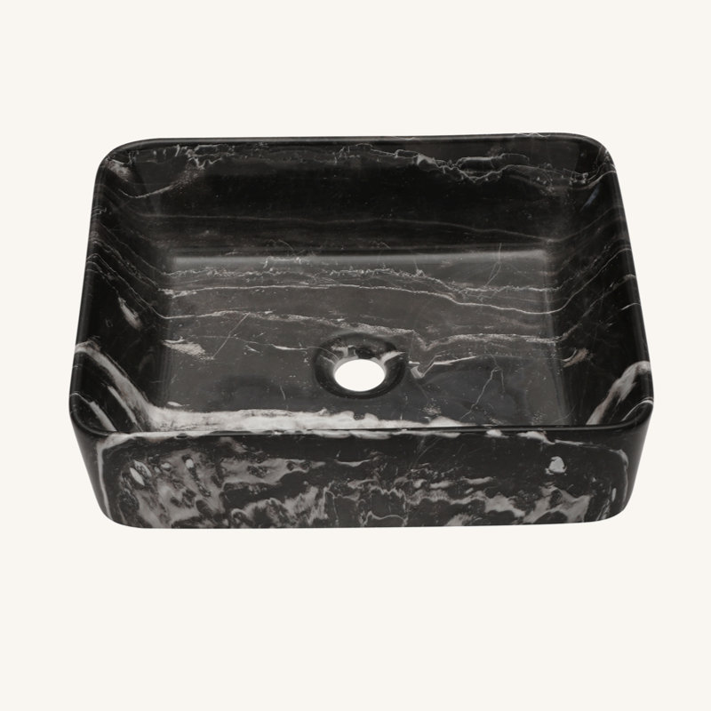 19"X15" Black And Gray Marble Pattern Ceramic Rectangular Vessel Bathroom Sink