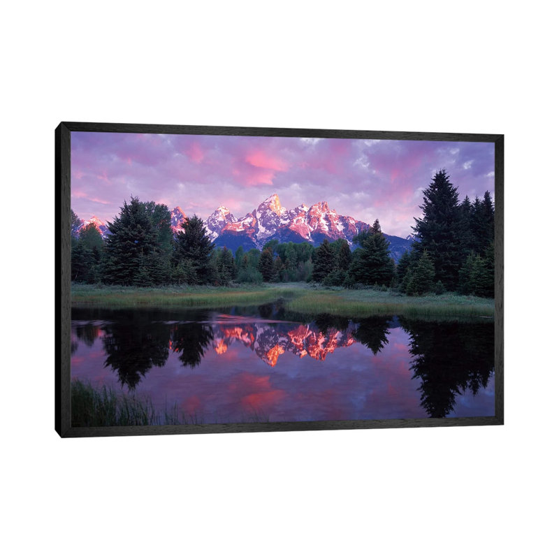 Teton Range at Sunrise, Schwabacher Landing, Grand Teton National Park, Wyoming 1 Piece Wall Art on Canvas, Black Framed
