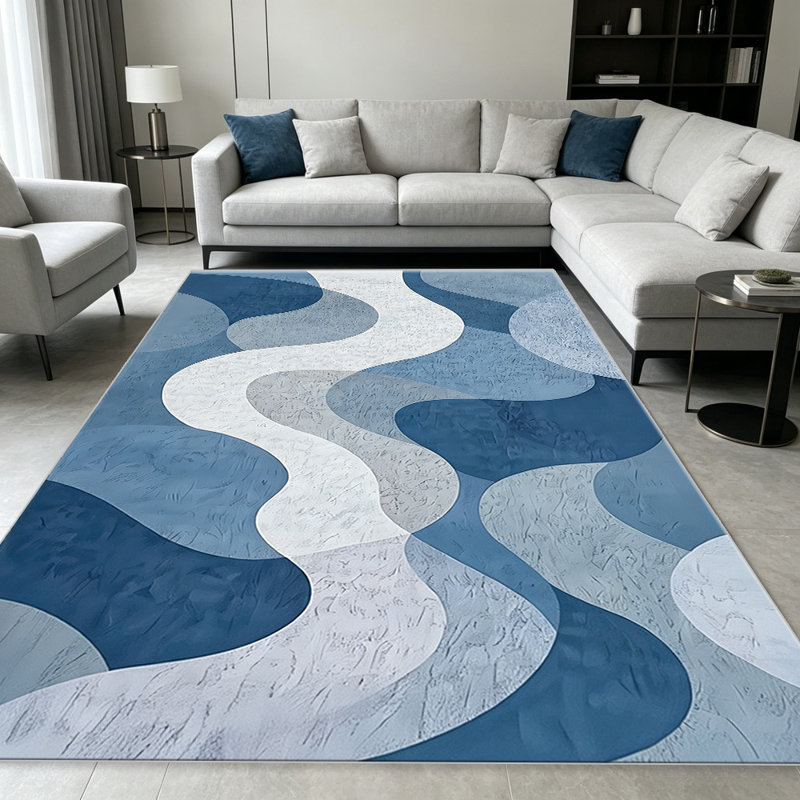 Blue Haze Wave Abstract area rugs for Living Room, Soft and Comfortable, Suitable for all seasons, easy to maintain, machine washable Indoor floor mat, Under Table Farmhouse suitable for Bedroom, Dining Room, Study, Patio, Balcony, Home Decor