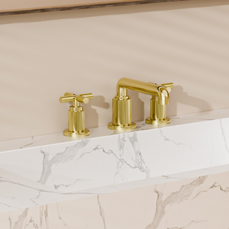 Widespread 2-handle Bathroom Faucet with Drain Assembly, Zirconium Gold, Cross Handle