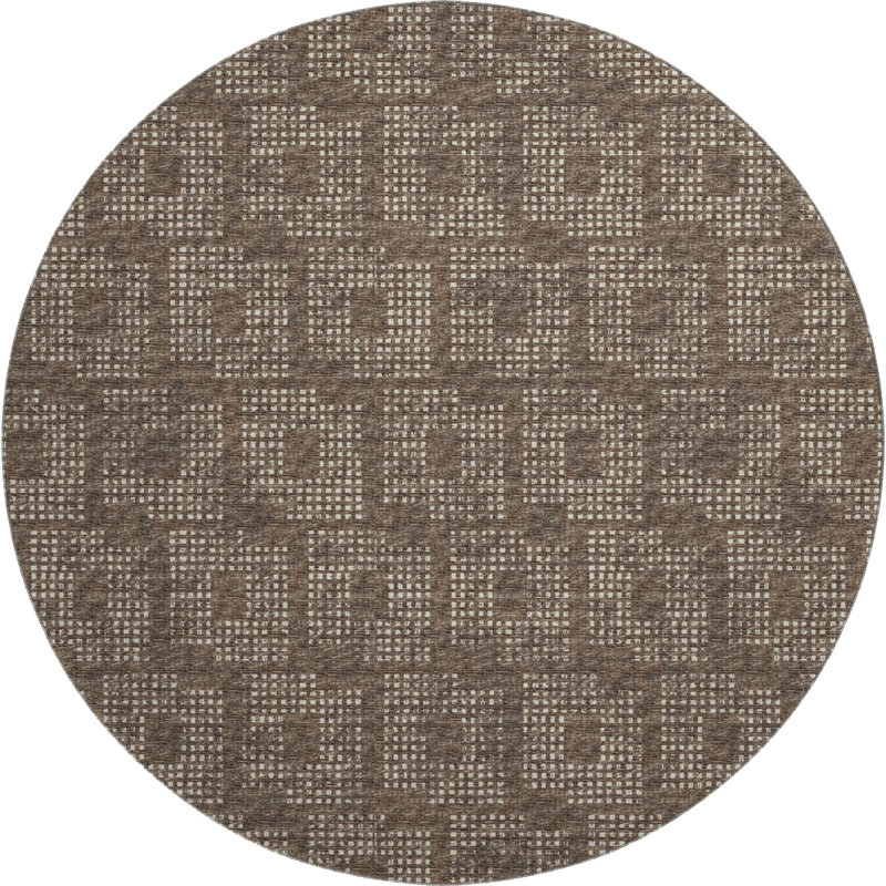 Premium Machine Washable Mayfield AMF33 Geometric Rug, 8' Round, Brown
