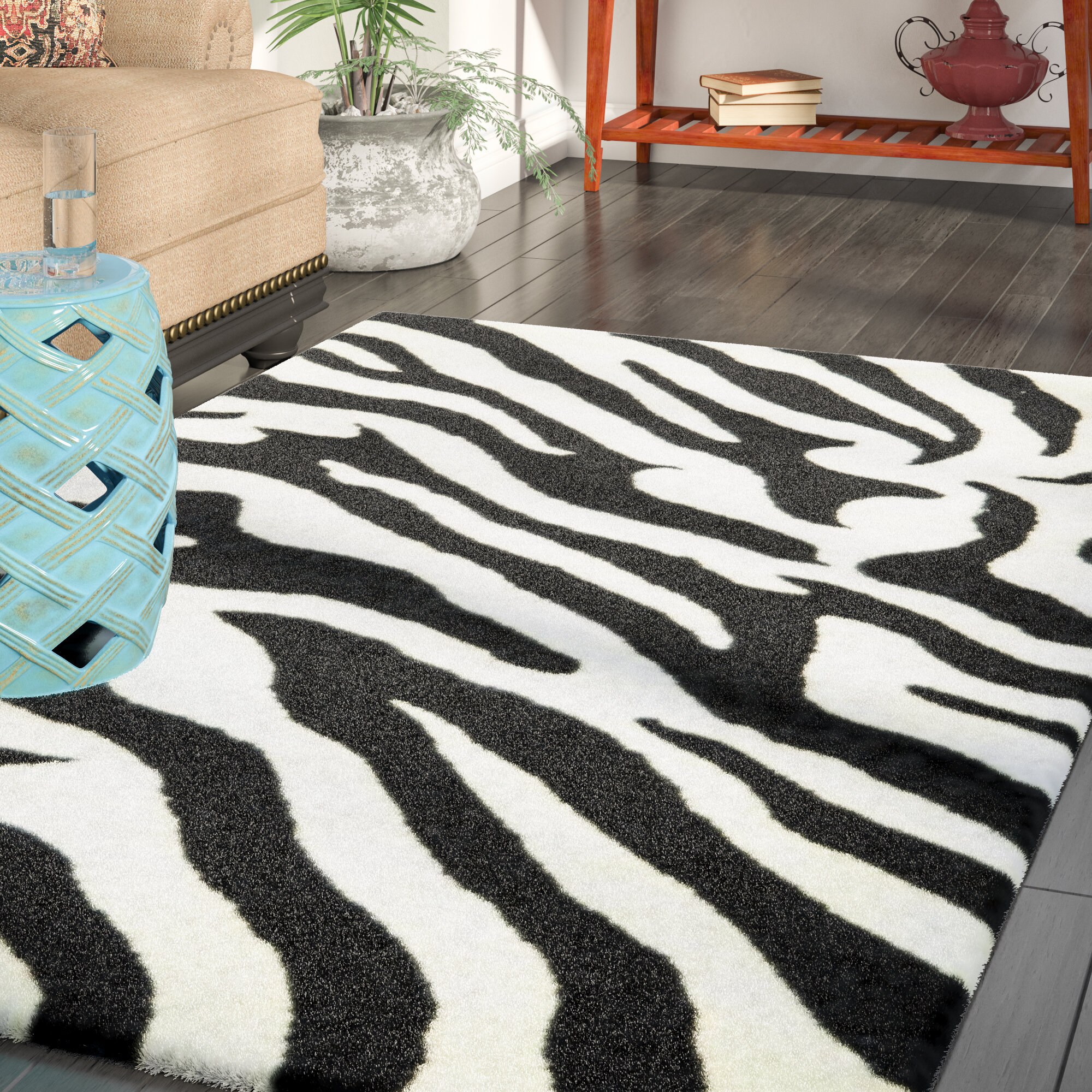 Fun Rugs Supreme 5 x 7 Black and White Indoor Animal Print Area