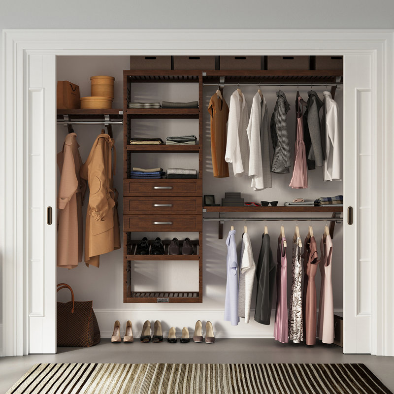 John Louis Home Solid Wood Walk-In Closet System with 3-Drawers Chestnut