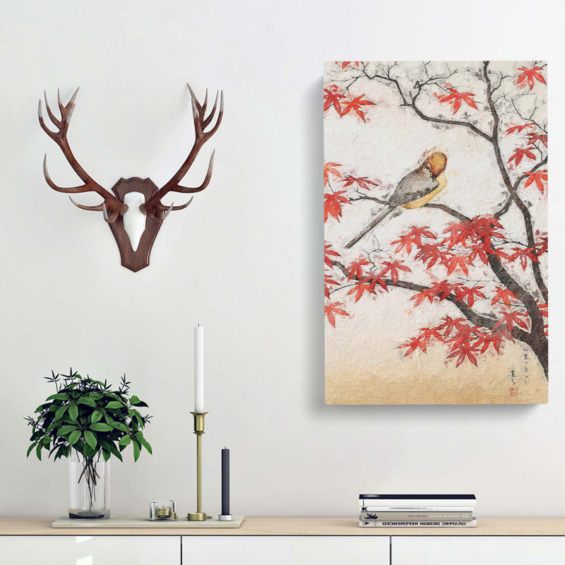 Bird In Autumn by Toshi Yoshida - Wrapped Canvas Painting, 50cm H x 35cm W x 3cm D