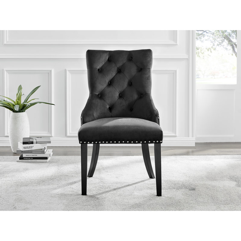 Edward Luxury Tufted Velvet Upholstered Dining Chairs Classic Design, Black, Black