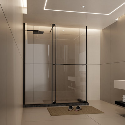 30-60"W x 72"H Black Sliding Glass Shower Door, Dual Usage, 1/4" Thick Panel, Stainless Steel Handle & Support Bar